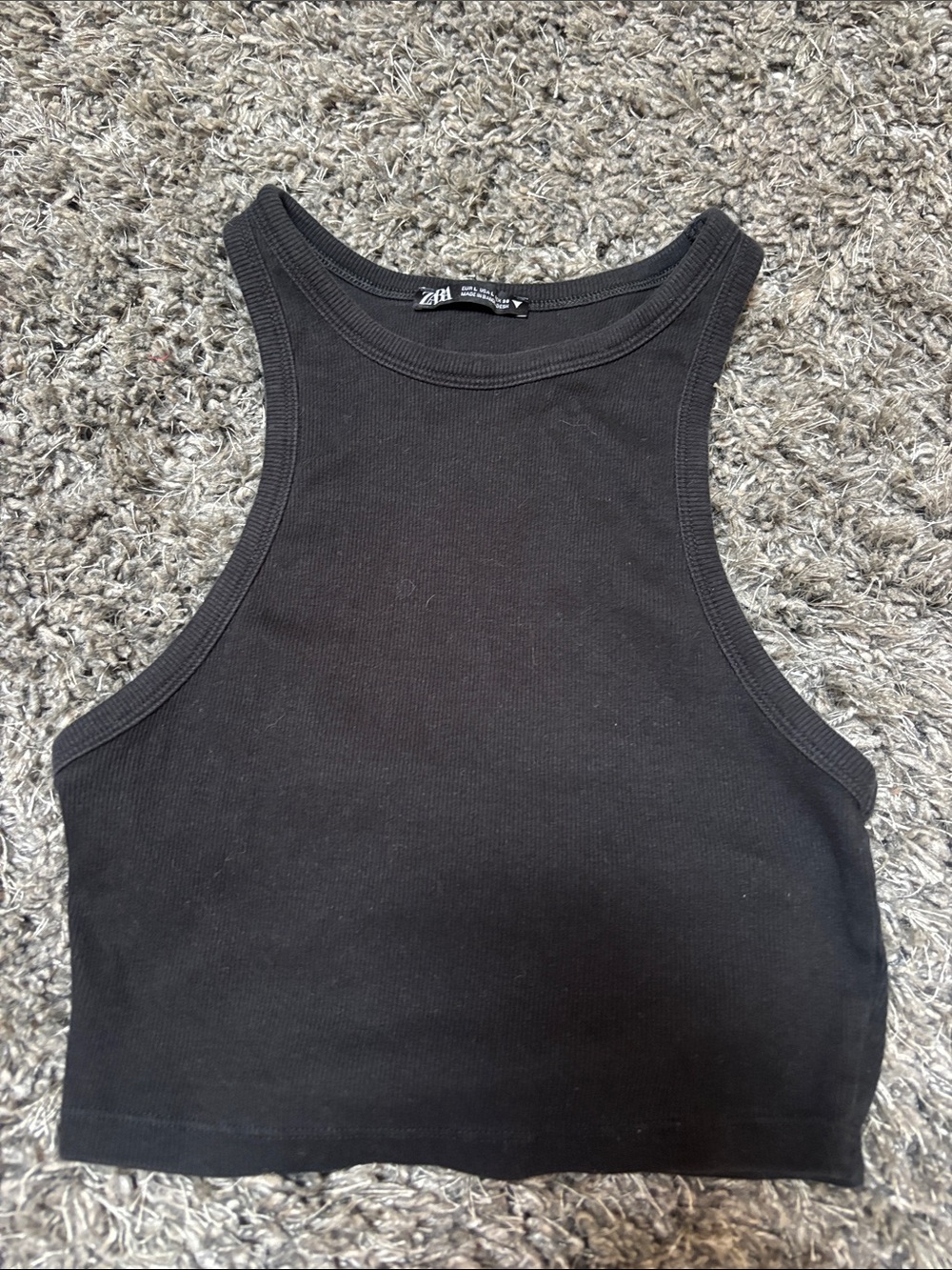 Zara Black Ribbed High-Neck Crop Top